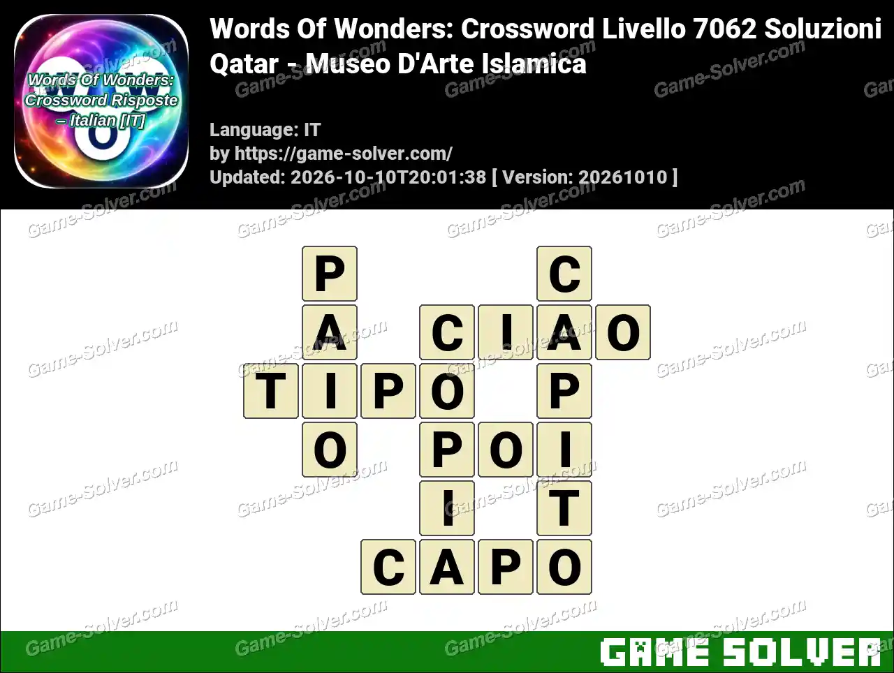 Words Of Wonders: Crossword Livello 7062 Soluzioni – Qatar – Museo D’Arte Islamica